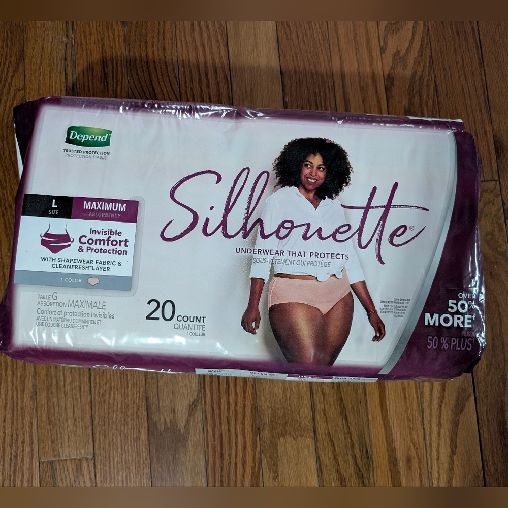 New Depend Silhouette Incontinence and Postpartum Underwear,Size L,20 ct,Pink